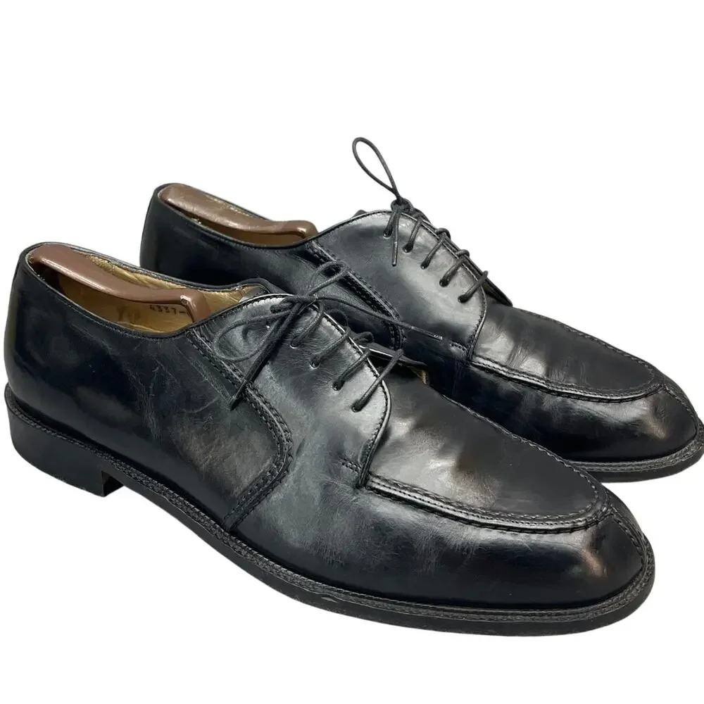 Pronto Uomo Italy Vintage Black All Leather Split-Toe Oxford Dress Shoe Men 10.5